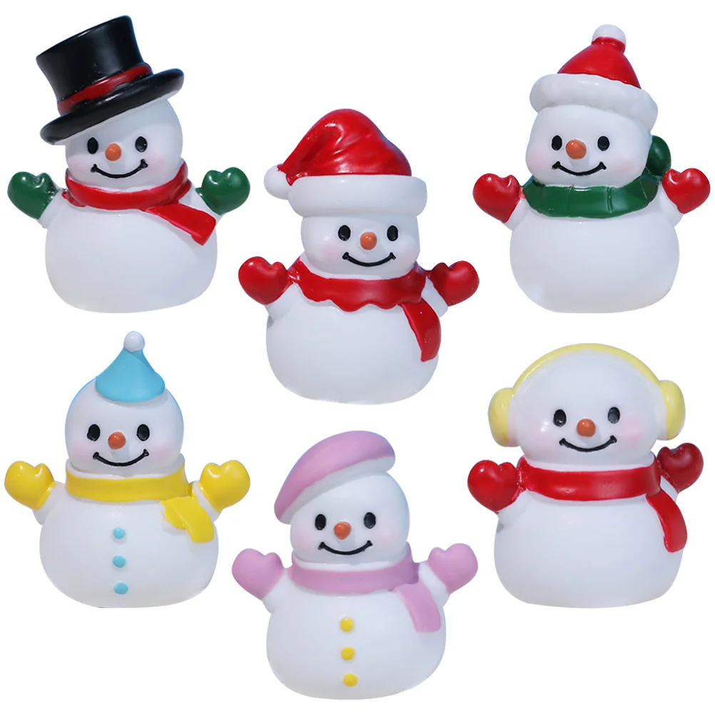 6 Pcs Christmas Miniatures Snowman Figurines Winter Mantel Decoration Resin Party Favors Room for Bedroom