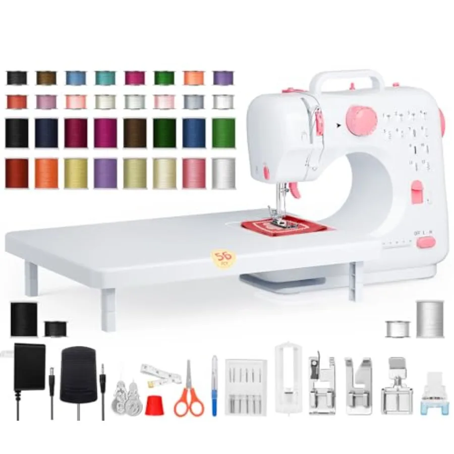 

Compact Sewing Machine for Beginners 12 Stitch Settings Factory Tested Pre-Threaded with Test Fabric Adjustable Speed Pedal LED