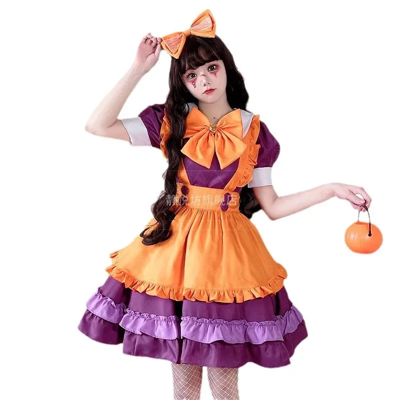 CyHalloween الظلام خادمة الزي البرتقالي الساحرة الزي لوليتا فستان تأثيري خادمة موحدة فستان اليقطين 215