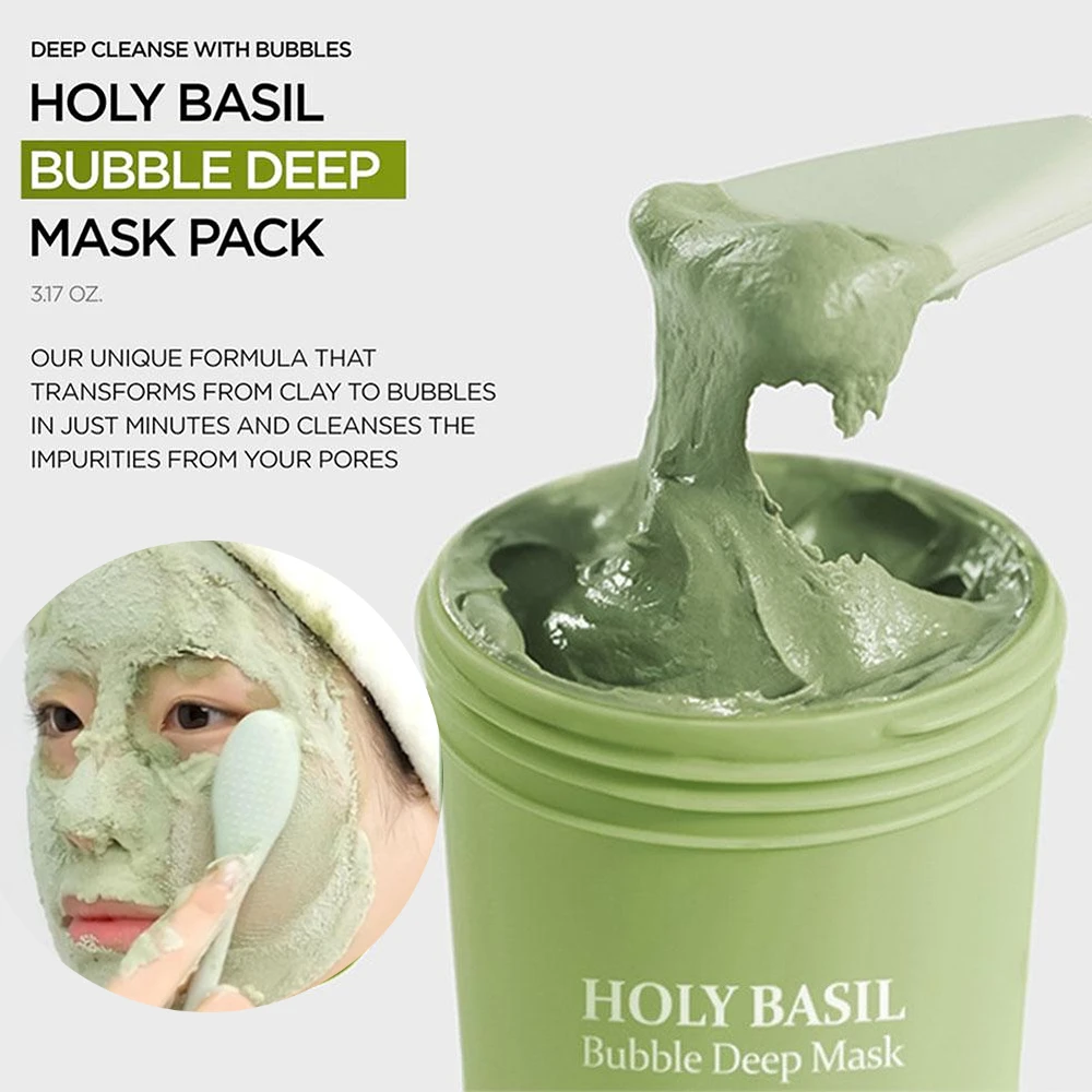 Gran oferta, mascarilla profunda de burbujas de albahaca sagrada, limpiador Facial de ácido carbonónico coreano, Control de aceite, puntos negros que desaparecen, reduce los poros, cuidado de la piel