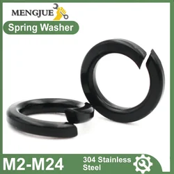 200pcs M2 M2.5 M3 M4 M5 M6 M8 M10 M12 M16 M24 Black 304 Stainless Steel Spring Split Lock Washer Elastic Gasket