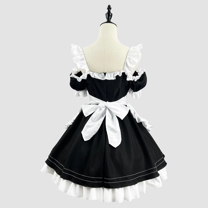 Sweet Maid Gothic Lolita Jurk Halloween Party Cosplay Kat Meisje Fantasie Serveerster Zwart Uniform Anime Off-the-shoulder kostuums