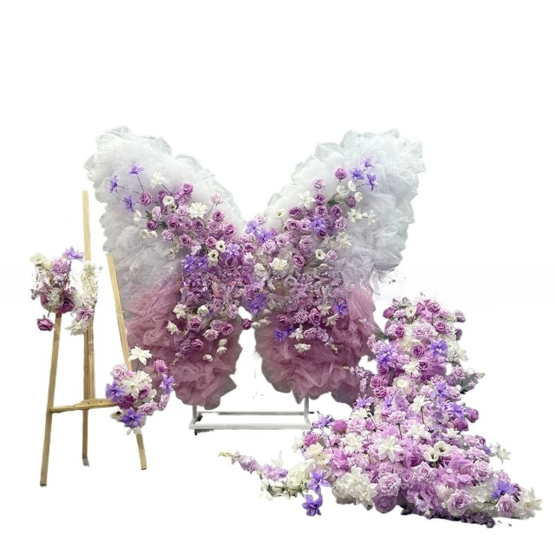 Waterfall trailing table flower purple and white mesh splicing color simulation flower rose butterfly 2 meters with bracket set
