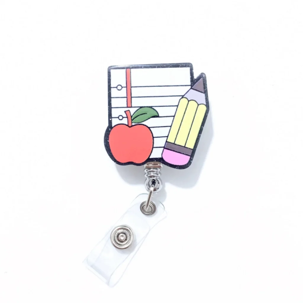 1PC Glitter Pencil Acrylic“Listen Linda” “Teach Love Inspite”Apple Charm Planar Key Chain Stretchable Jewelry Teachers' Day Gift