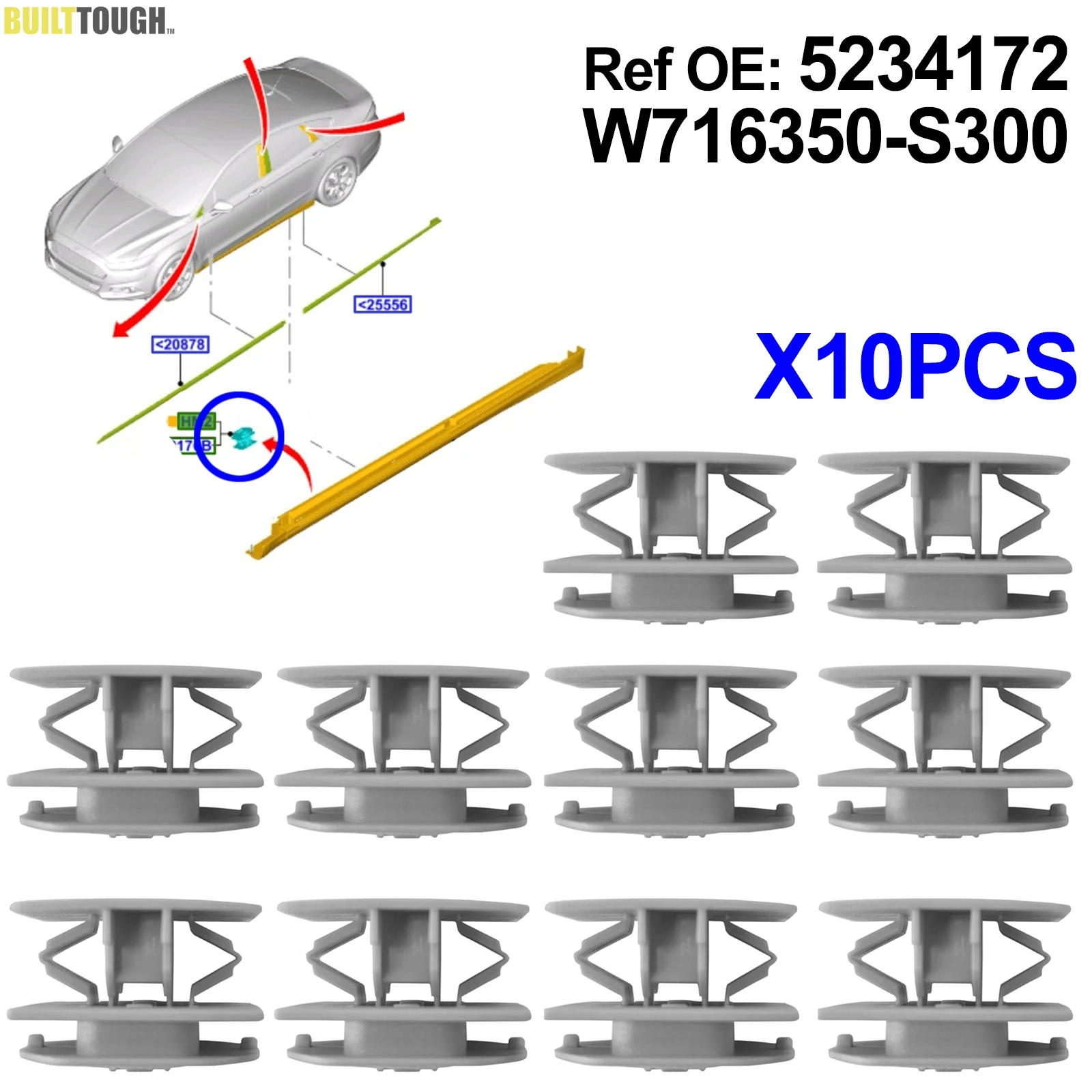 10x For LINCOLN MKZ Mercury Sable Montego Side Skirt Sill Rocker Panel Molding Trim Cover Clips Retainer 5234172 W716350S300