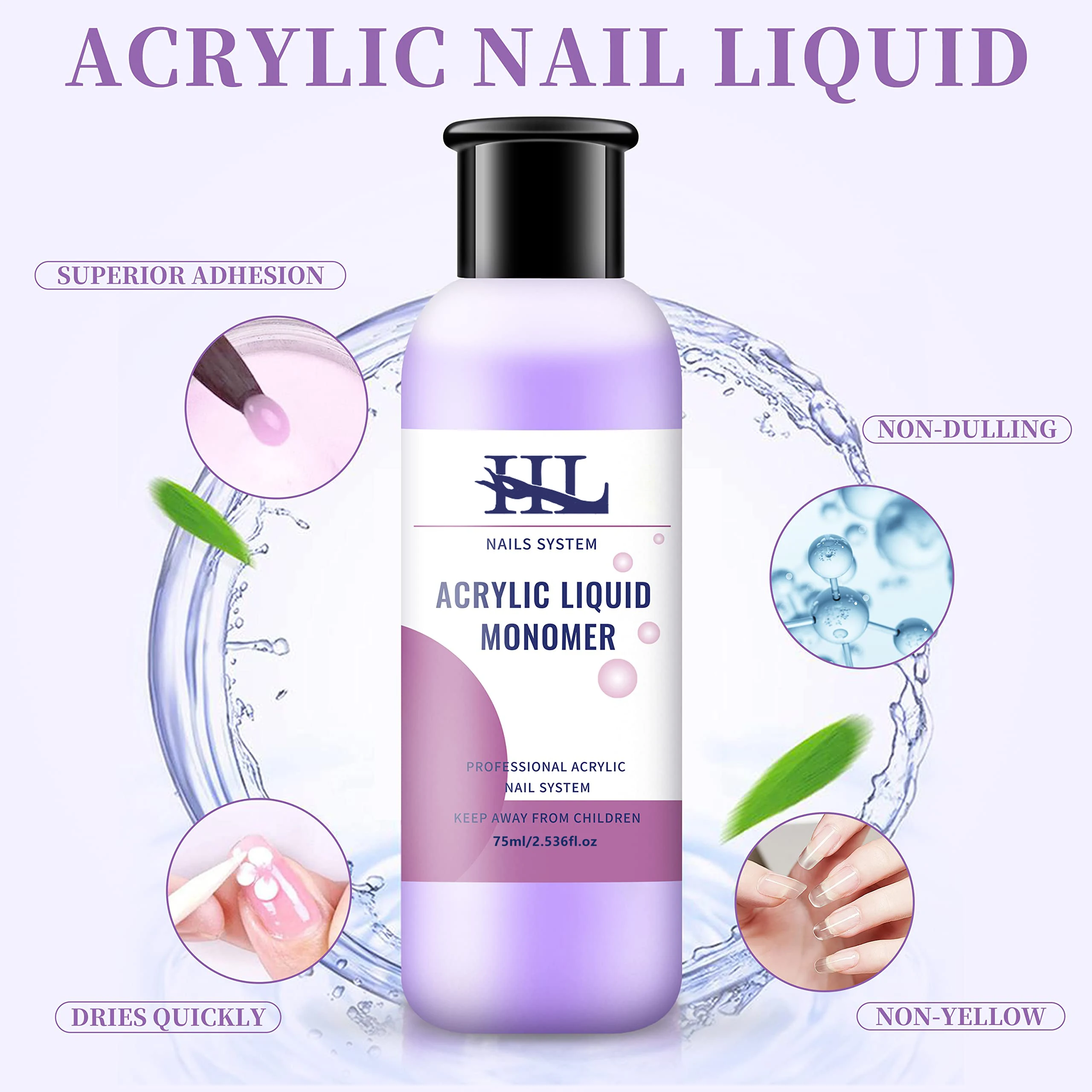 HL Monomer Acryl-Nagelflüssigkeit 75ml Großpackung Professionelle Acryl-Nagelflüssigkeit für DIY Kristall-Nagelkunst