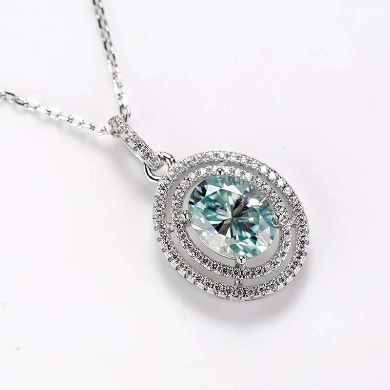 

2024 Custom Sky Blue Color Oval Cut Moissanite Necklace Jewelry S925 Sterling Silver GRA certified Moissanite Pendant Necklace