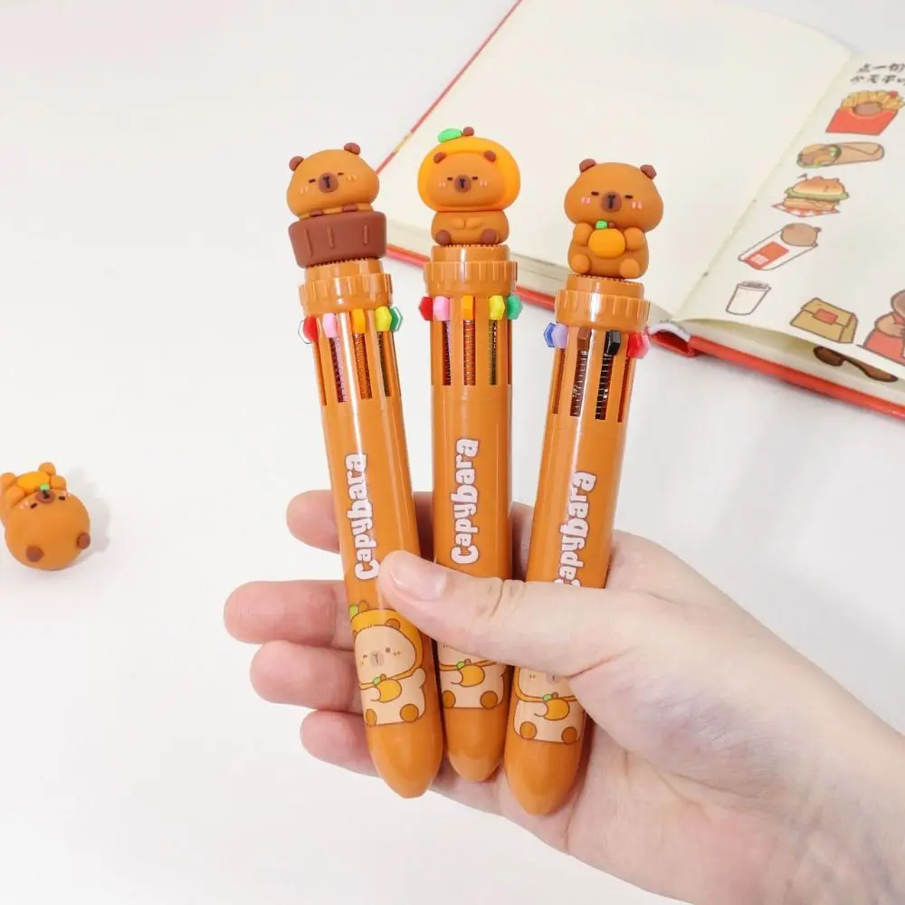 Durable 0.7Nib Capybara Ballpoint Pen Kawaii Creative Ten Color Ballpoint Pen Press Type Funny Cartoon Writing Pens Kids