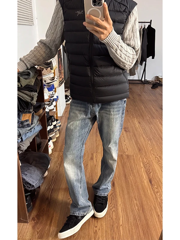 

Retro Waed Men's Flared Straight Leg Jeans High Waist Slimming Long Trousers Autumn Winter Faion High Waist Zipper Fly