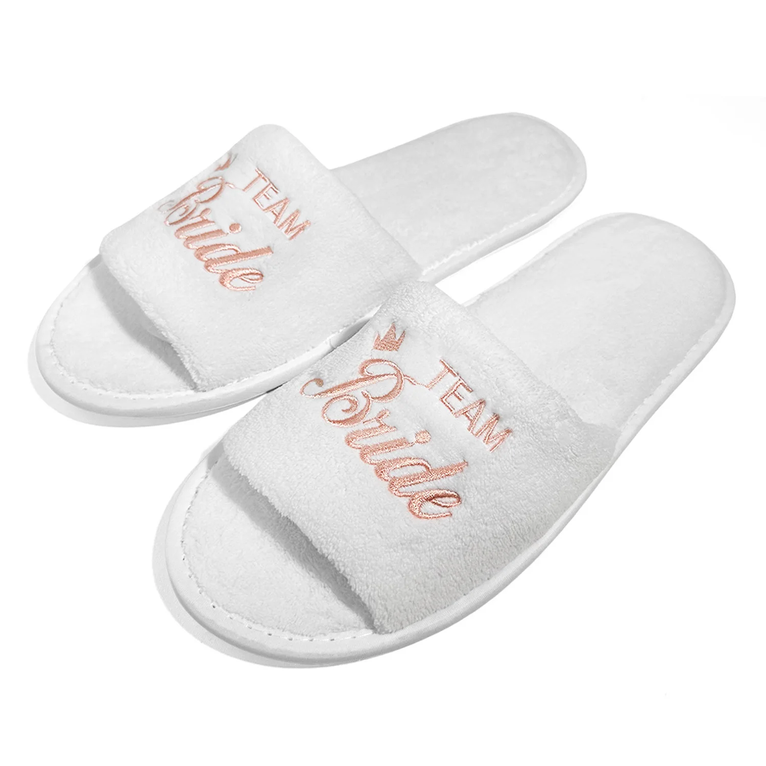 Braut und Brautjungfer, Hochzeit, Party, Gäste, Zuhause, Slip-On-Schuhe, Brautparty-Hausschuhe, offener Zehenbereich mit goldenem, mintgrünem und rosa – Detail 15