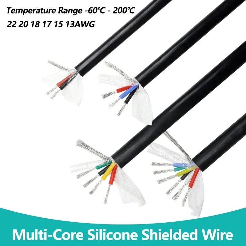 2 3 4 6 Cores Silicone Rubber Shielded Wire 22 20 18 17 15 13 AWG Insulated Flexible High Temperature Resistance Copper Wire