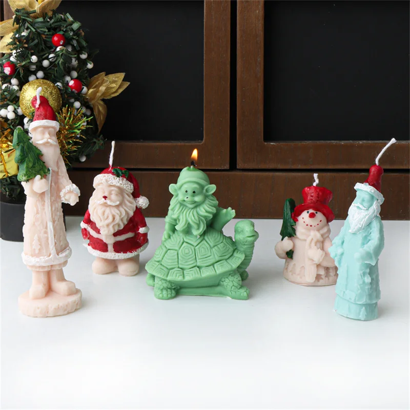 3D Standing Father Christmas Silicone Candle Mold Riding Turtle Santa Casting Christmas Present DIY Gypsum Making Resin Mould