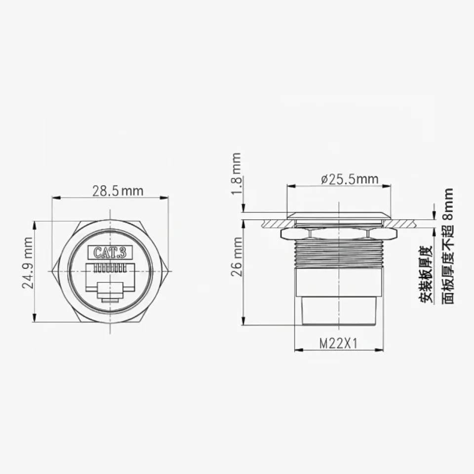 Wall-mounted RJ11TEL telephone module metal circular C-type telephone CAT3 connection dual communication