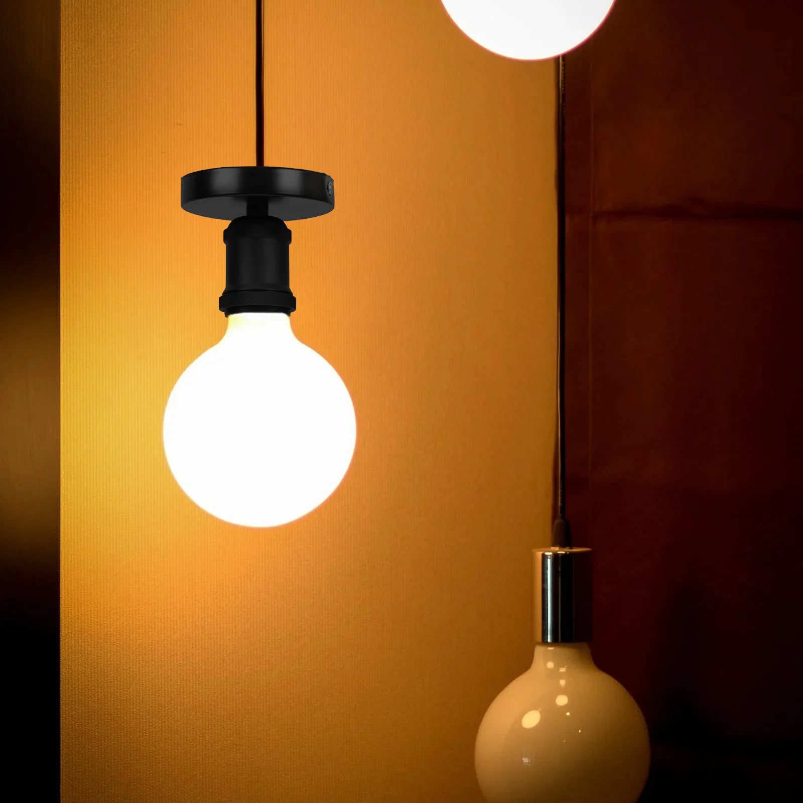 

E27 Ceramic Lamp Holder Vintage Pendant Light Socket Black Iron Decorative Durable Sturdy Replacement Hanging Light Accessory