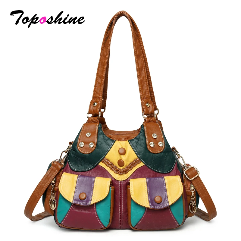 

Женская сумка через плечо Toposhine Multicolor Patchwork в винтажном стиле бохо, с множеством карманов и регулируемым ремнем, модная