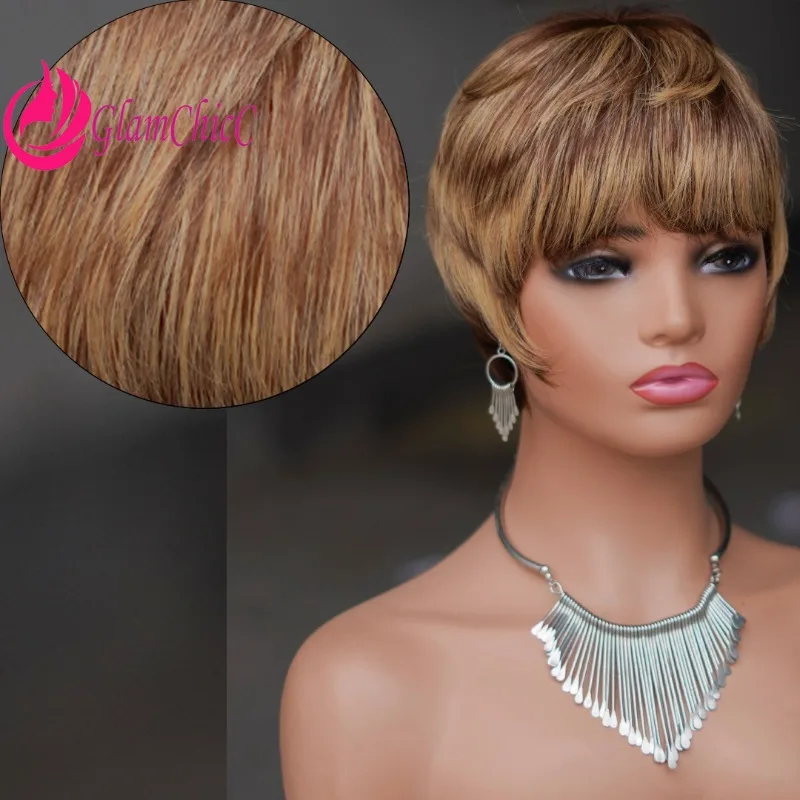 

Высокое качество 150% плотность человеческих волос стрижка пикси парики короткие прямые 4 дюйма цвет P427 бразильские парики из волос Remy для женщин