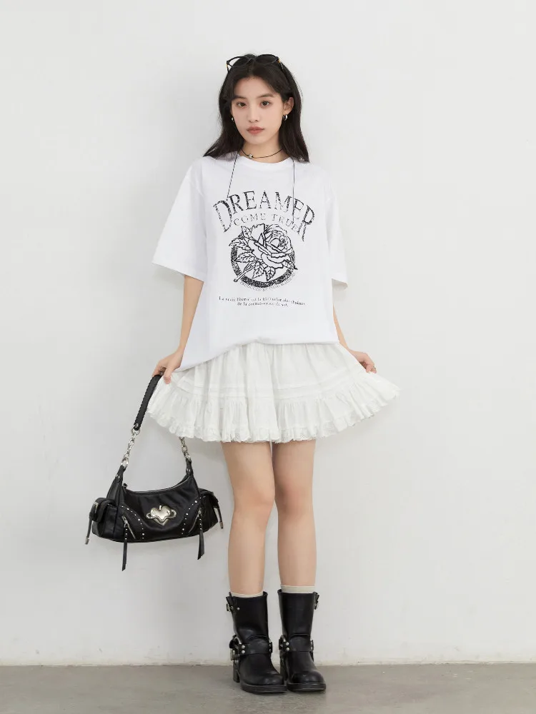 CHIC VEN Korean Women Skirts White Elastic Waist A Line Loose Casual New Cotton Female Short Pleated Skirt Spring Summer 2026