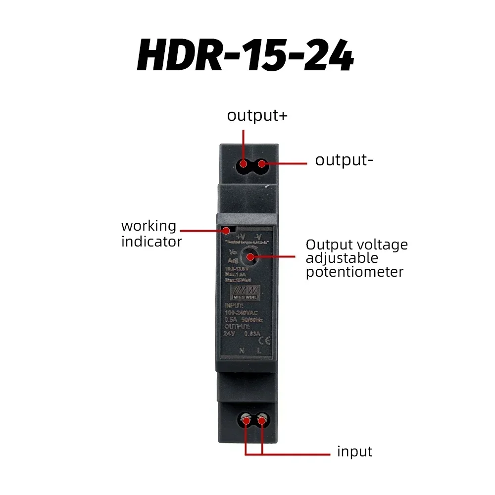 Ultra thin ladder shaped DIN rail switch power supply HDR series 15W 30W 60W 100W AC-DC 5V 12V 15V 24V 48V