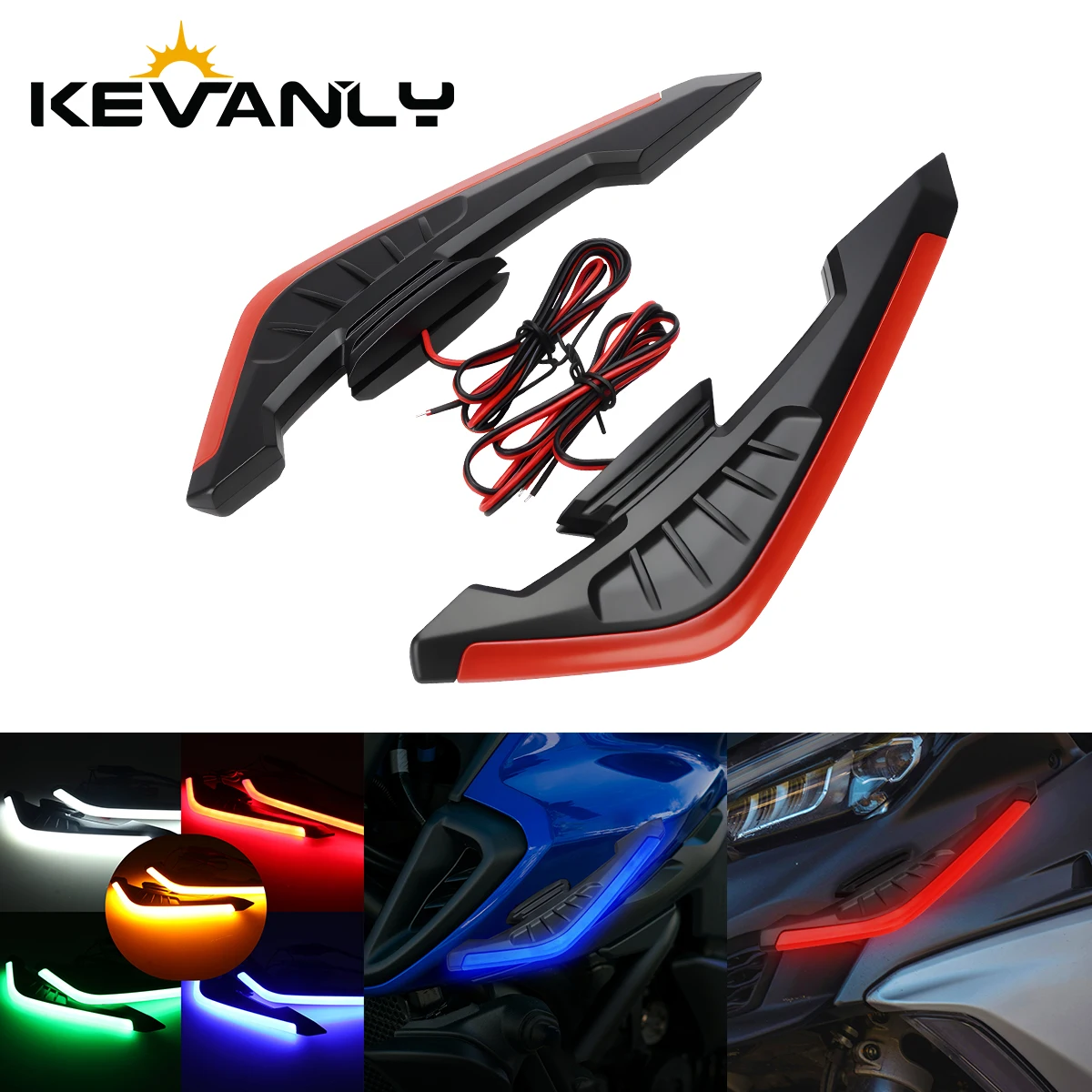 

1 Pair Motorcycle Airfoil With Led Decorative Light Strip Lossless Installation Enhance Vehicle Stability Motorcycle Accessories