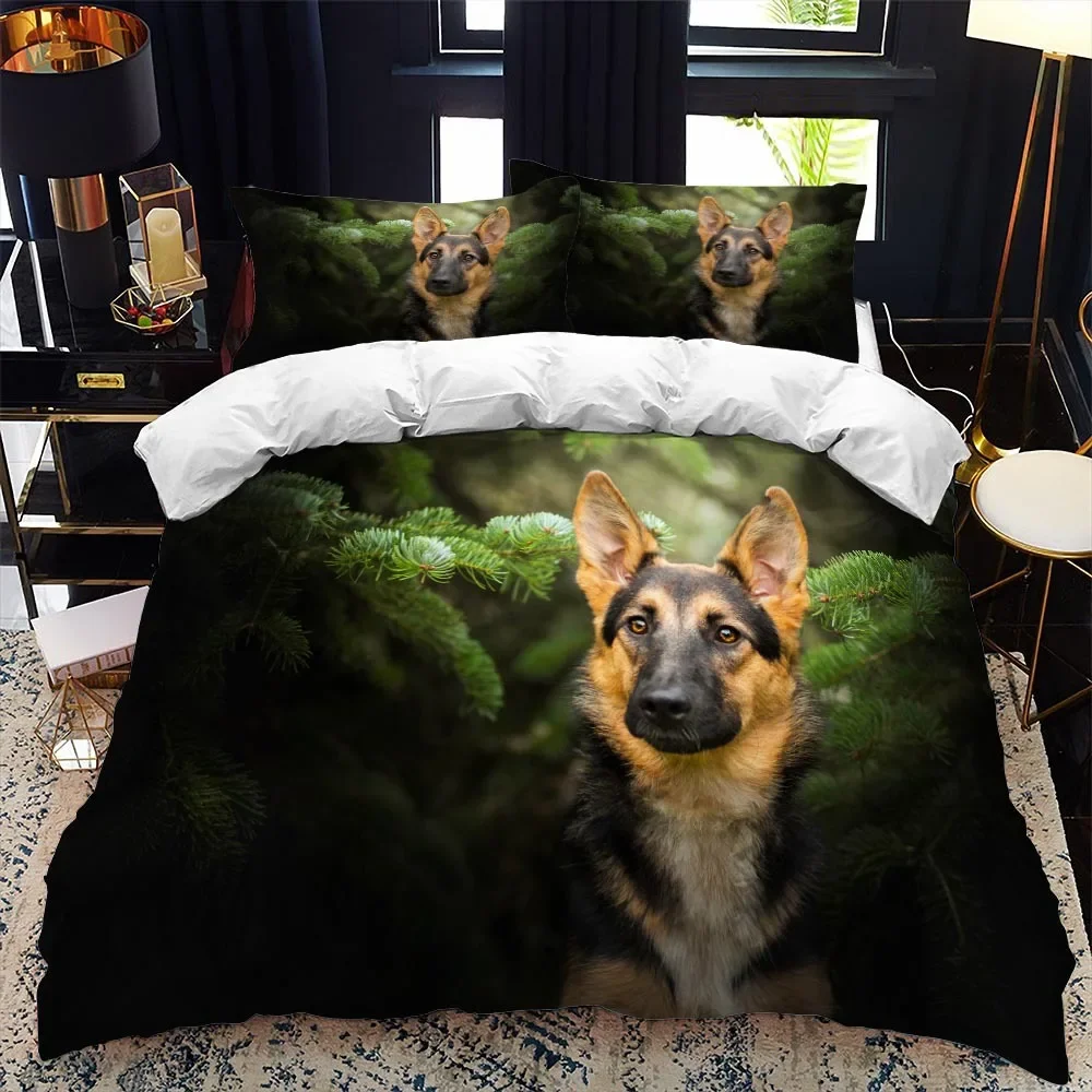 German Shepherd Duvet Cover Set Set King/Queen Size Purebred Hound Animal Bedding Set Kids Cute Dog Puppy Polyester Quilt Cover