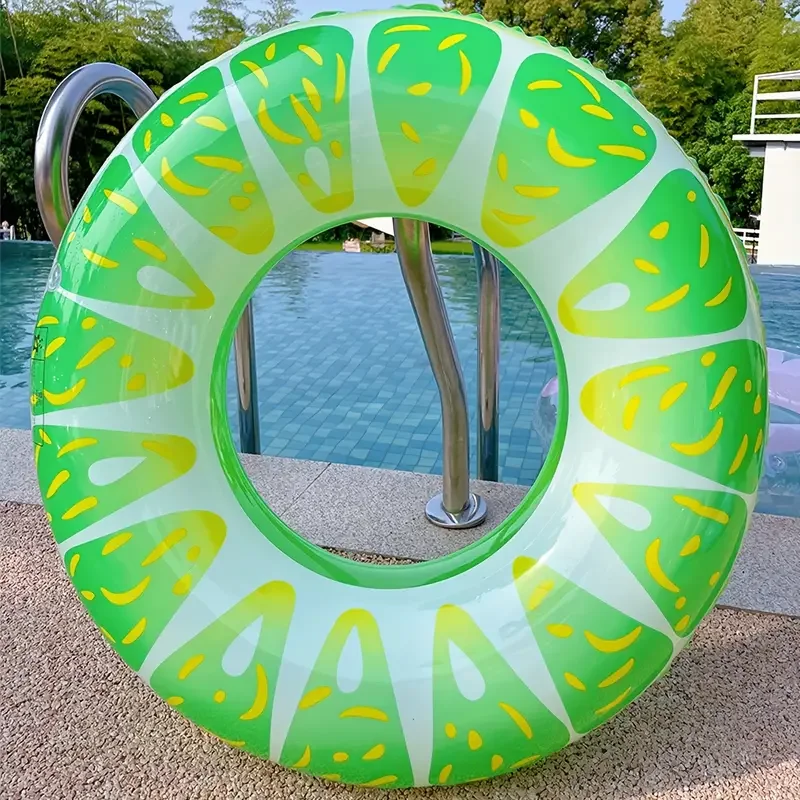 1pc 풍선 과일 테마 수영 반지, 귀여운 녹색 오렌지 모양 풀 플로트, 풀사이드 & 비치 플로팅 서클, 야외 레크리에이션