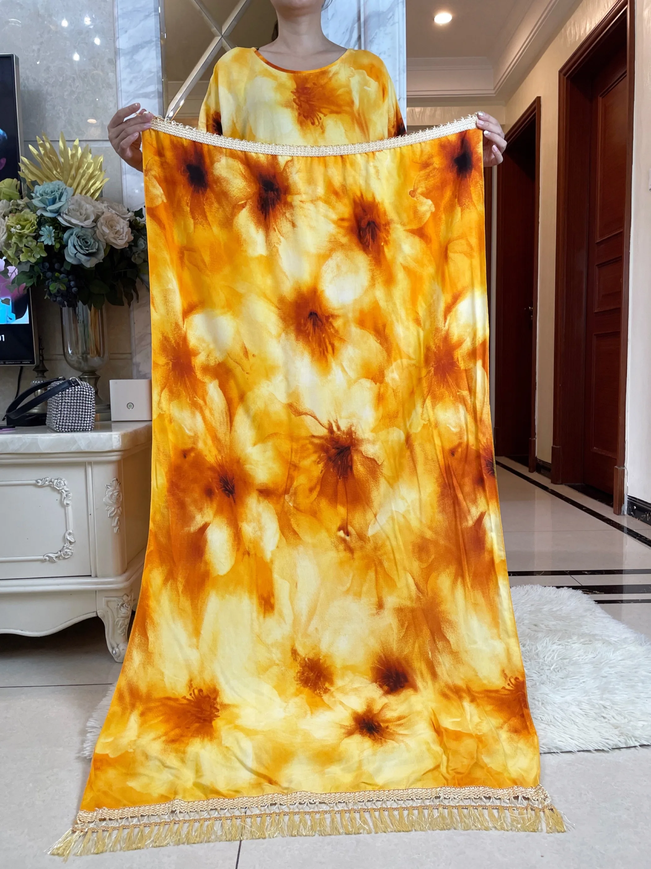 2023 Summer Party Dress Short Sleeve With Big Scarf Tie Dye Cotton Fabric Loose Boubou Maxi Islam Women  African Abaya Clothes