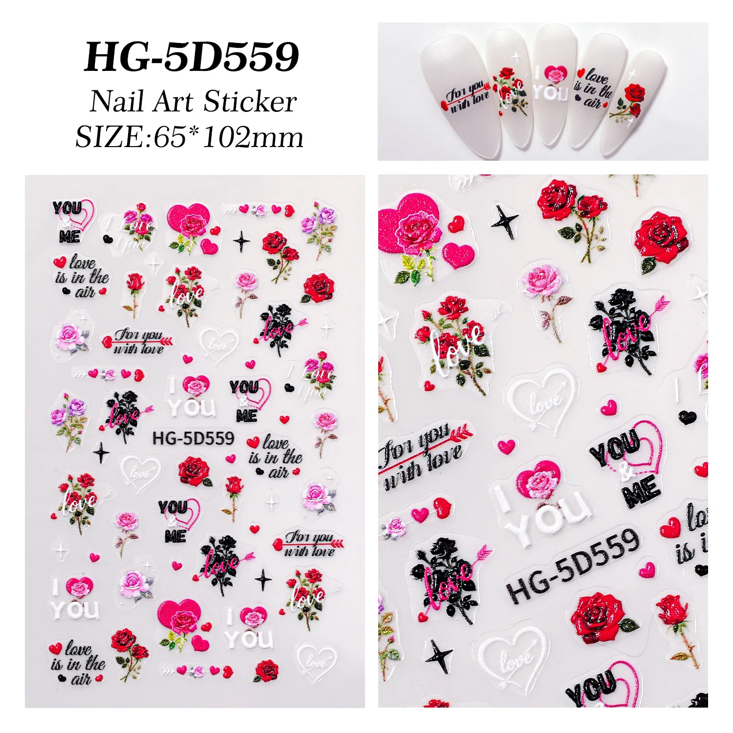 5Dエンボス加工ネイルアートデカール バレンタインデー レッ - Nail Art Valentines Day のレビューと価格