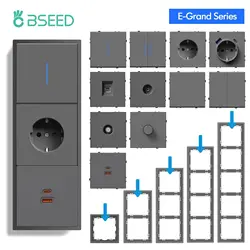BSEED 1/2Gang Wall Button Switch USB Type-C Wall Socket Module Part Internet TV Telephone Socket Plastic Frame DIY Function Part
