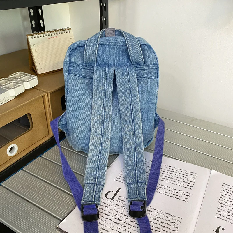 Mochila jeans vintage para meninas adolescentes, sacolas escolares de lona simples para mulheres, casual bolsa infantil feminina, jovem estudante,