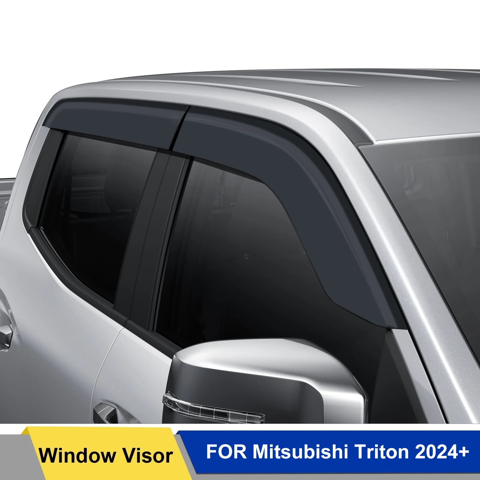

Дефлектор для автомобильных окон ‌ Для Mitsubishi Triton L200 2024+ MV: Дымчато-черные дефлекторы окон (ветровики) для защиты от солнца и дождя, для двойной кабины