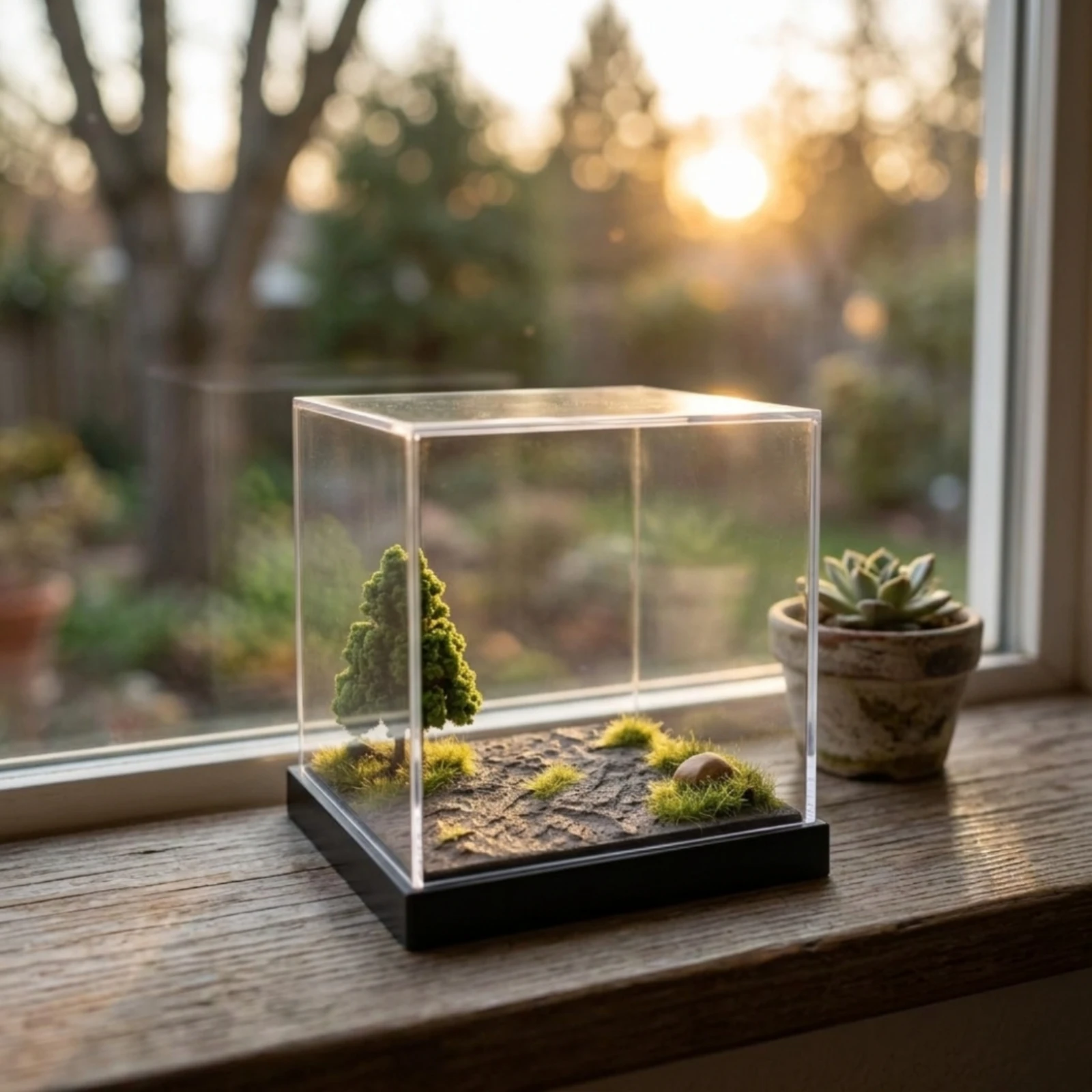 Diorama with Acrylic Cover Compact Display Diorama Base with Acrylic Display Case Miniature Scene Platform Sturdy