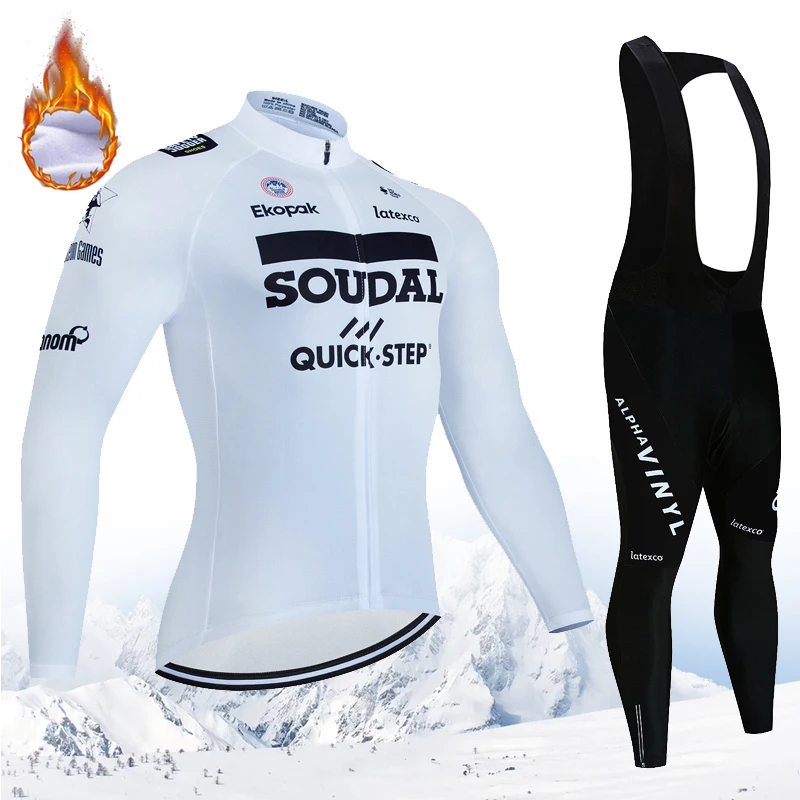 

Quick Step 2025 New Men's Winter Cycling Suit, Outdoor Fleece Long Sleeved Mountain Bike Clothing, Suit Set