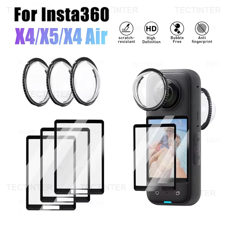 Tempered Glass Film For Insta360 X4 X5 X4 Air Screen Protector Anti-Scratch Lens Guard Cap Protective Kit Camera Accessories
