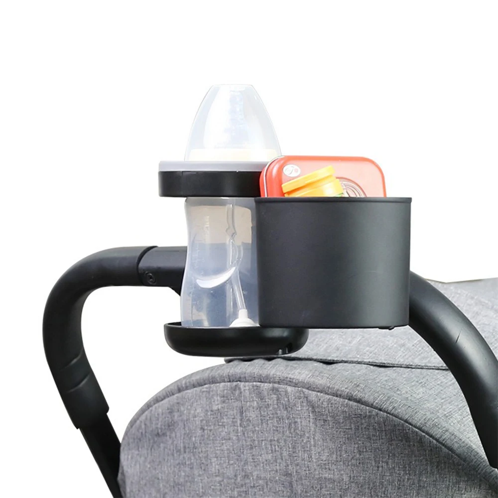 Universal 360° Rotating Baby Stroller Cup Holder with Double Slot, Multi-Function Bottle & Drink Holder Accessory