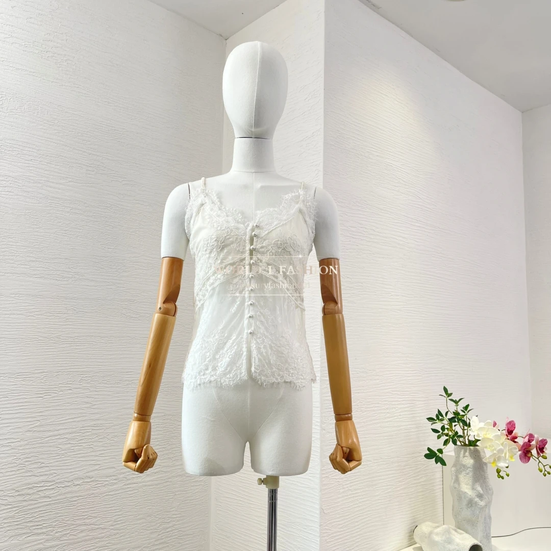 

White Sleeveless Lace Patchwork See Throught Vest Tops