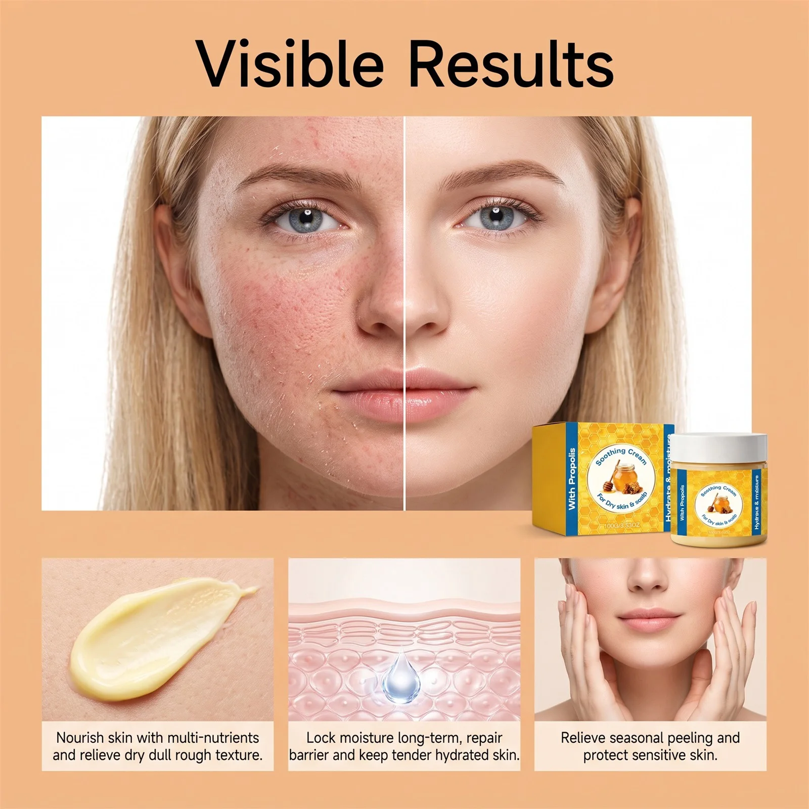 Feuchtigkeitsspendender Balsam-Stick Honig Vitamin C Gesichts-Hydratisierungscreme Kollagen Gesichtsserum-Set Beruhigende Reparatur Sanfte Nährende Hautpflege – Detail 10