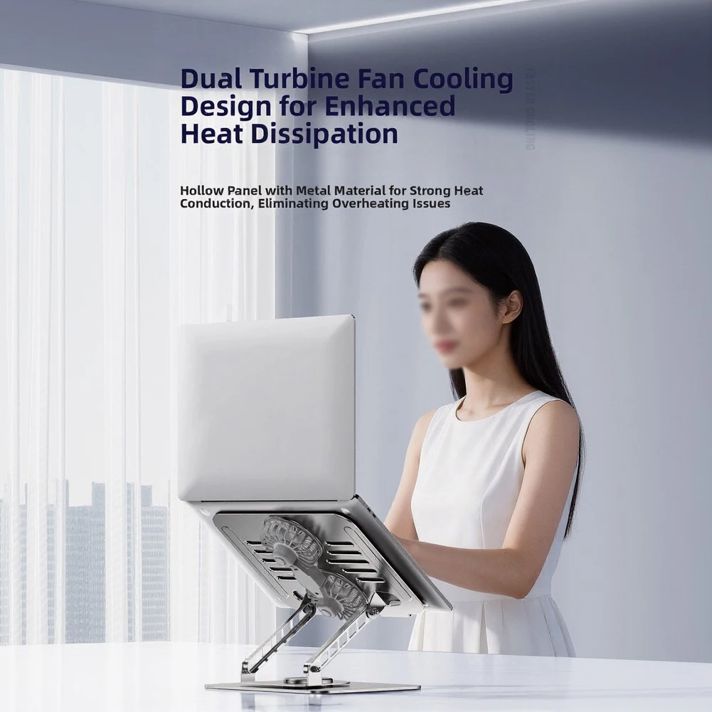 Ergonomic Dual-Fan Laptop Stand 360° Rotating & Adjustables Height Foldable Cooling Bracket For Computer And Tablet Accessories