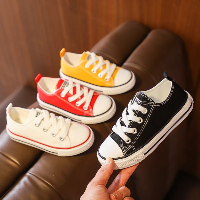 

Kids Canvas Lace Up Low Top Flat Shoes Boys Girls Toddler White Sneakers Casual Cloth Children Shoes Casual Non Slip Breathable