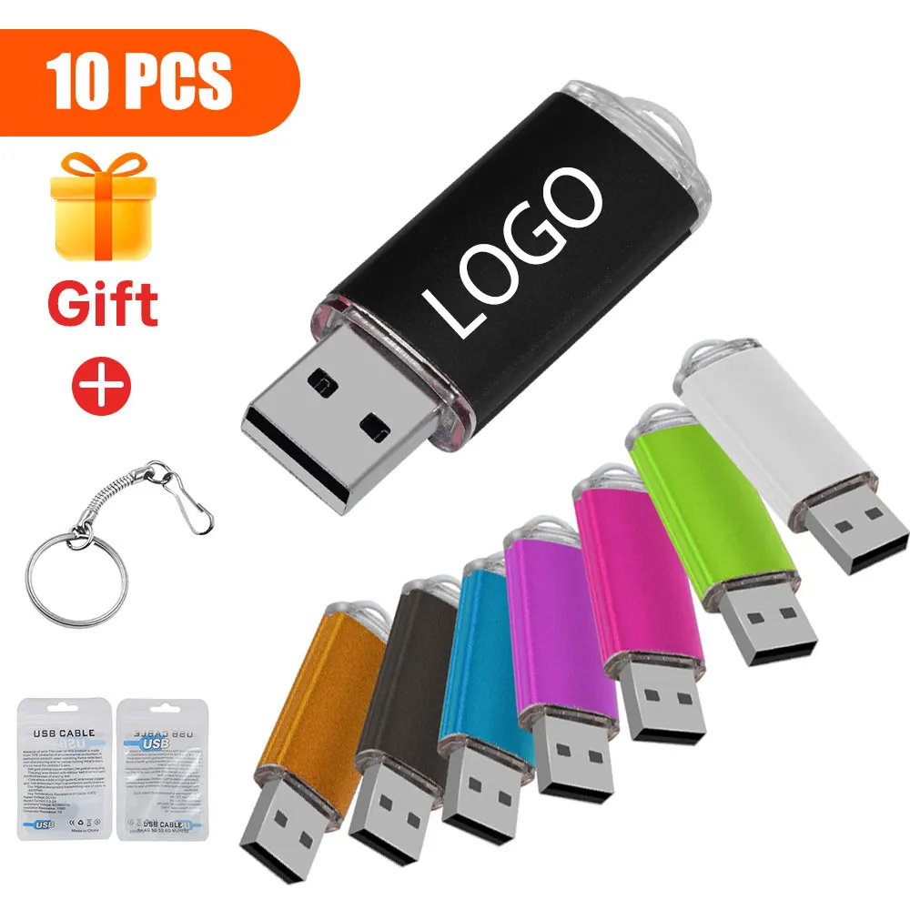 10PCS/lot Metal USB Flash Pen Drive 4GB 8GB 16G Pendrive 32GB 64G Memory Stick Free Customized LOGO Real Capacity U Disk Cle