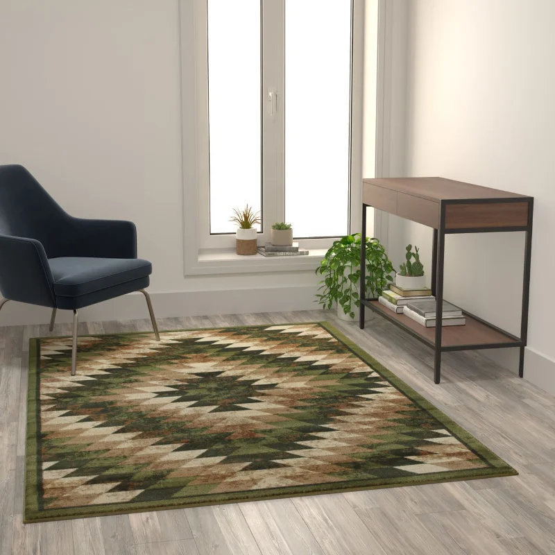 

5'X 7' Green Area Rug Olefin Carpet with Jute Bac Rugs for Bedroom Home Living Room Decor