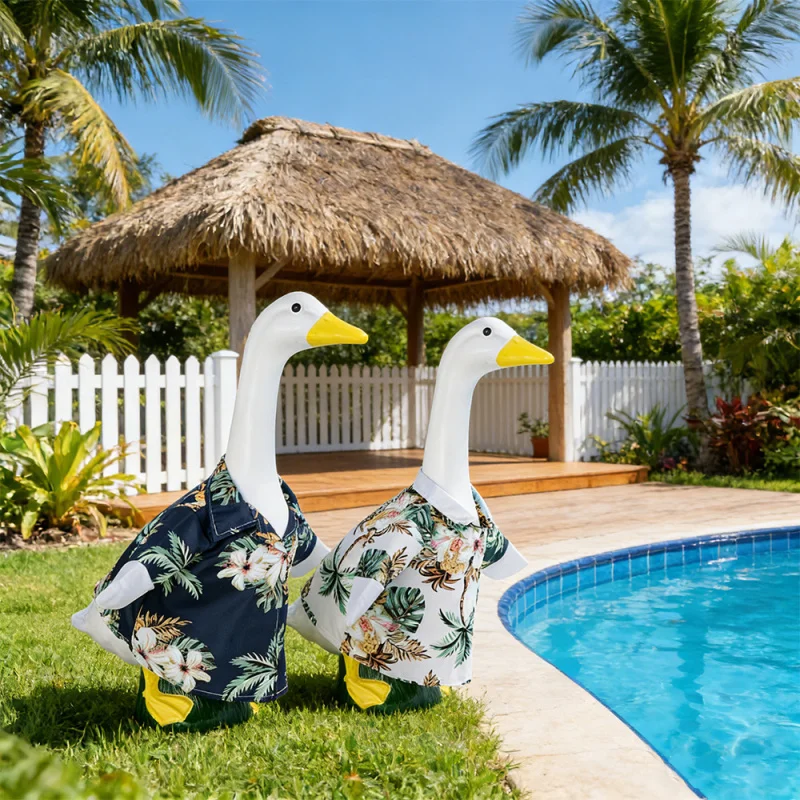 Pink Polka‑Dot Goose Outfit With Sun Hat, Bikini Style Decorative Clothes For Porch Lawn Goose Statue Garden Yard Ornament
