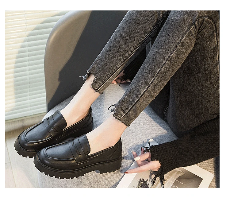 er Fashion Flats Shoes LargeSpring Autumn Women Fashion Platform Black Flats Winter Leather Classic Casual little white shoes