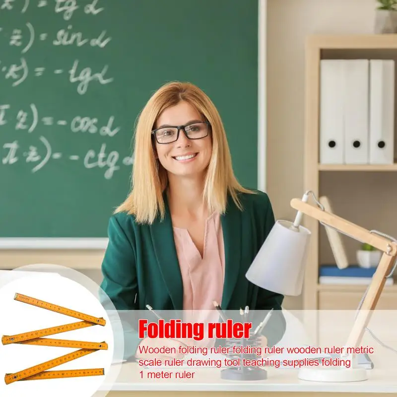 Wooden Foldable Ruler Folding 1 Meter Stick Wood Metric Scale Carpenters Ruler For School Drawing Tools School Supply Teacher