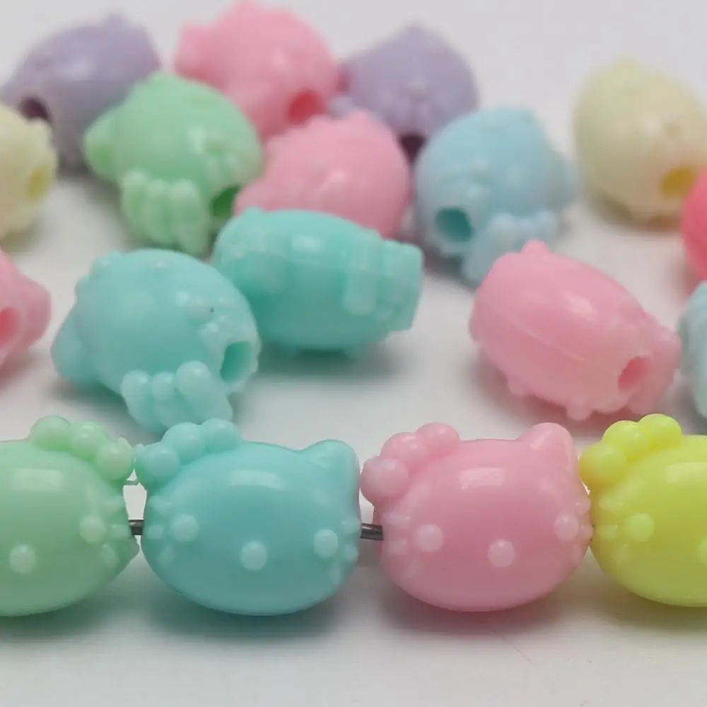 50 Mixed Pastel Color Acrylic Cute Cat Beads Charms 14X12mm