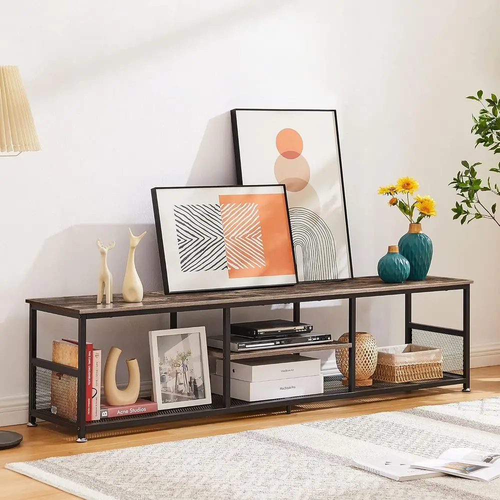 حامل تلفزيون للتلفزيونات حتى 80 بوصة 70 بوصة مركز ترفيهي مع أرفف تخزين مفتوحة لغرفة المعيشة/غرفة النوم، وسائط من 3 طبقات #4