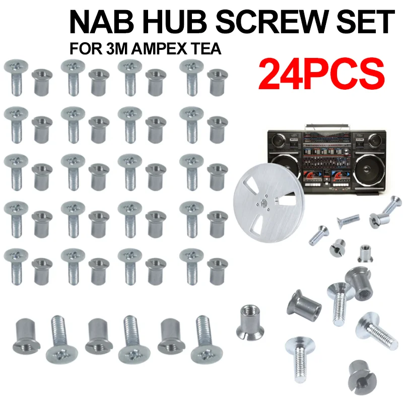 24Pcs Universal NAB Hub Take Up Reel Screw Set for 10.5inch 1/4inch Reel Tape for 3M for AMPEX for TEAC for RMGI