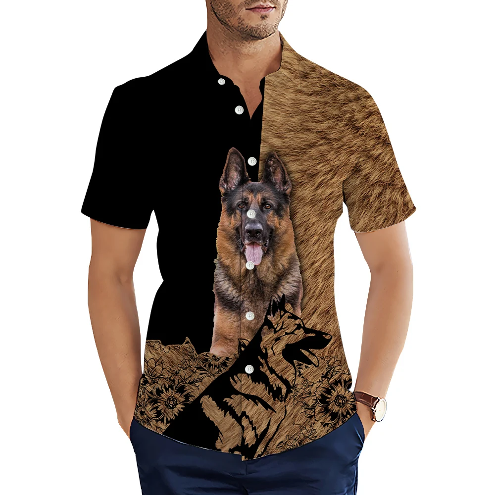 

HX Fashion Men's Shirts German Shepherd Hair 3D Printed Casual Shirt Summer Short Sleeve Shirts Dropshipping S-5XL