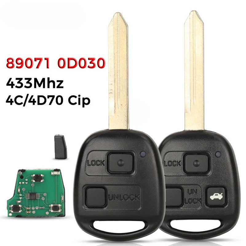 

89071-0D030 Remote Car Key Alarm 433MHz For Toyota Yaris Avensis Corolla Fob 4D70/4C Chip With Uncut TOY47 Blade
