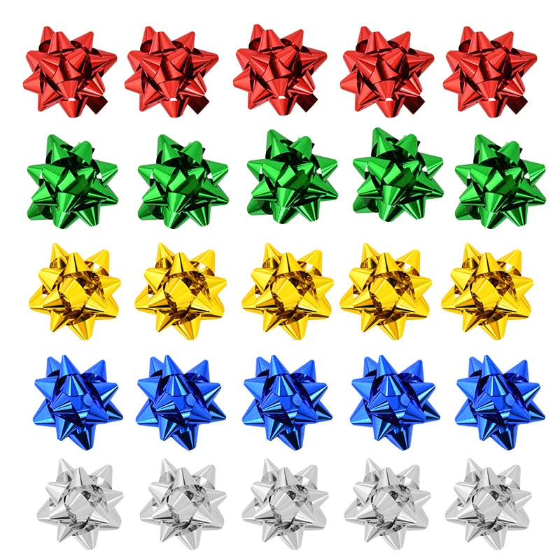 50/100pcs Christmas Ribbon Star Bows For Gife Wrapping Xmas Tree Ornaments Small 3D Christmas Bow Birthdays Wedding Decoration view 4