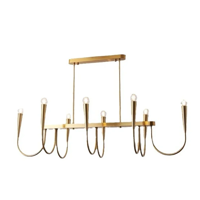 

French American retro restaurant light, medieval gold black candle long dining table Island dining room chandelier